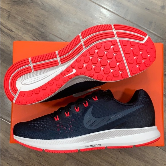 NIKE AIR ZOOM PEGASUS 34 Blk/Armory Navy-Red Orbit - Picture 8 of 16